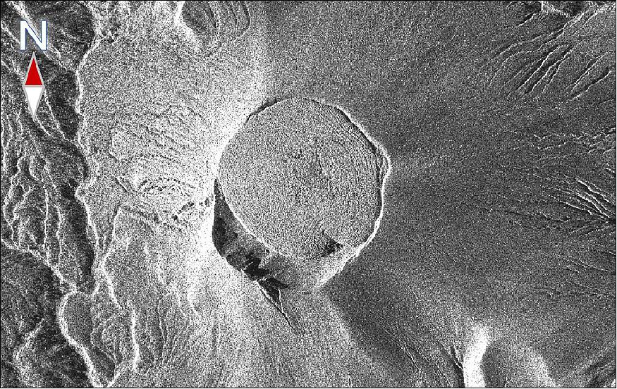Figure 5: Sample image of the area around the crater of Mount Shinmoe observed with ASNARO-2 on March 10, 2018 in spotlight mode (image credit: NEC)