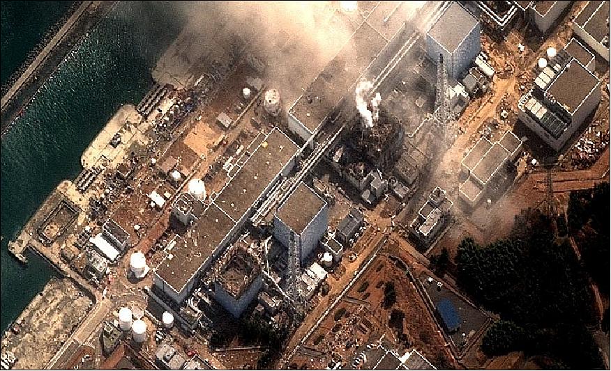 Figure 15: WorldView-2 image of the Fukushima Daiichi Nuclear Power Plant, Japan, March 14, 2011, (image credit: DigitalGlobe)
