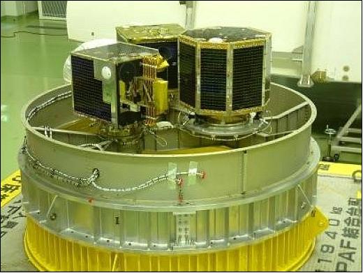 Figure 9: Photo of FedSat, WEOS and Micro-LabSat (from left) on the launcher’s payload separation structure (image credit: JAXA)