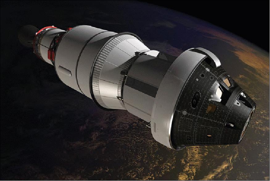 Figure 1: Artist's rendering of Orion during Exploration Flight Test-1 attached to a Delta-4 second stage (image credit: NASA) 13)