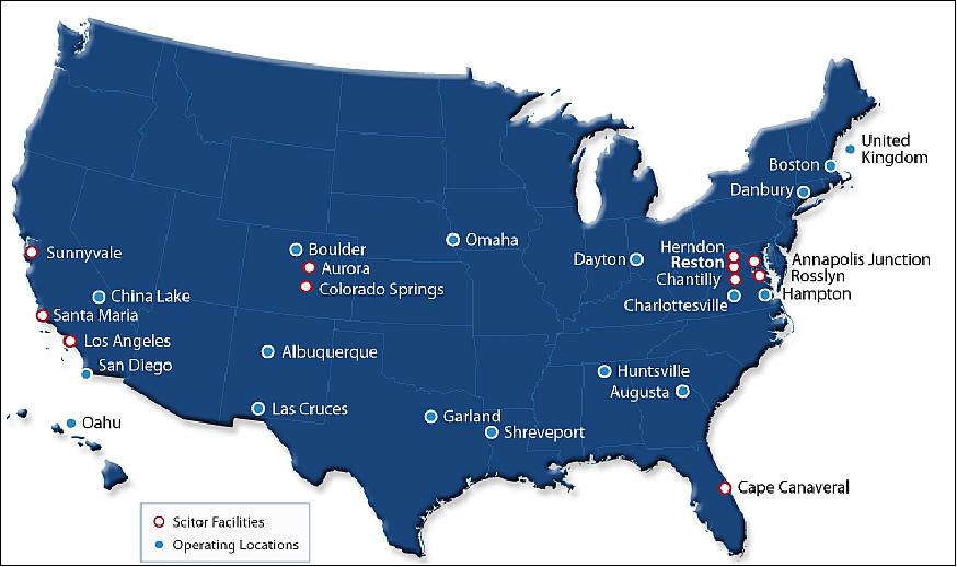 Figure 5: Scitor Corporation locations throughout the U.S. with headquarters in Reston VA (image credit: Scitor Corporation)
