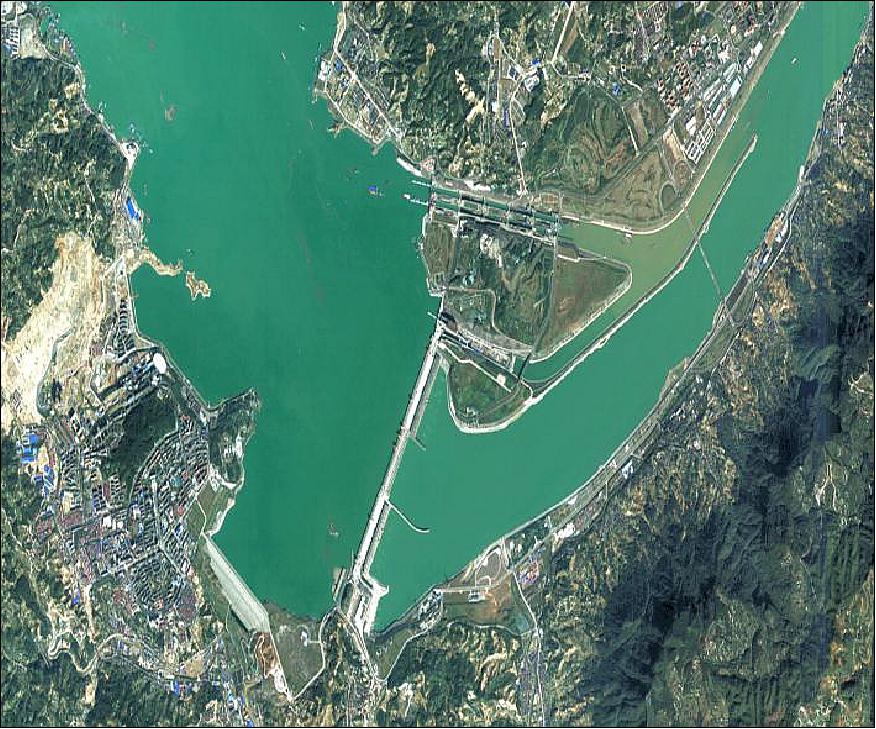 Figure 7: Image of the Three Gorges Dam acquired by SJ-9A on October 18, 2012 (image credit: DFHSat, Ref. 2)