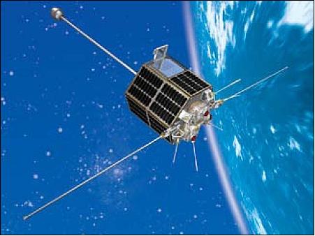 Figure 1: Artist's view of the deployed Yubileiny microsatellite (image credit: JSC-ISS)