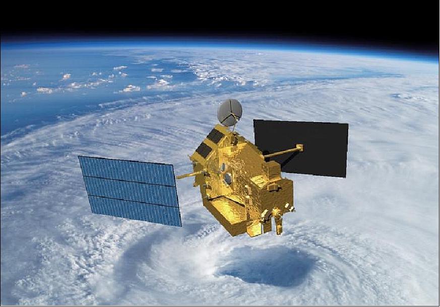 Figure 1: Artist's rendition of the deployed TRMM spacecraft over a tropical storm (image credit: NASA) 10)
