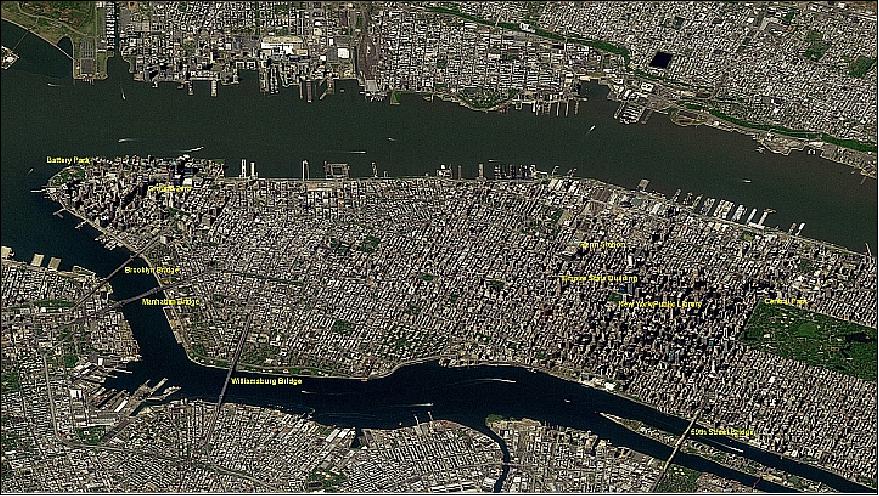 Figure 15: MS image (2.5 m) of Manhattan, New York, observed by NigeriaSat-2 in the fall of 2012 (image credit: NASRDA)