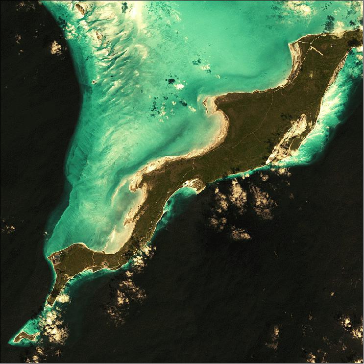 Figure 15: Deimos-1 image of the week of Acklin Island, part of a group of Bahamian islands (image credit: Deimos Imaging)