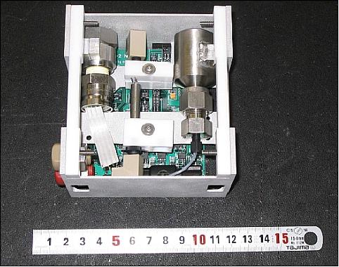 Figure 8: Photo of the partially assembled NanoPS device (scale in cm, image credit: UTIAS/SFL)