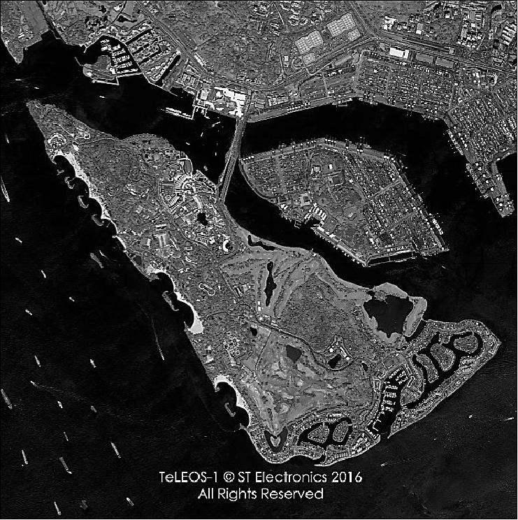Figure 7: TeLEOS-1 test image of Sentosa Island, acquired on Jan. 14, 2016 as part of IOT (In-Orbit Test) activities (image credit: ST Electronics)