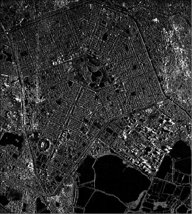 Figure 18: RISAT-1 Spotlight image of Salt Lake Township, Kolkatta (Calcutta), India (image credit: ISRO/SAC)