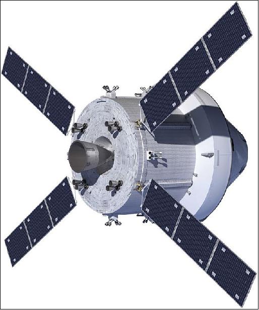 Figure 18: The ATV-derived Service Module, sitting directly behind Orion's crew capsule, providing propulsion, power, thermal control, as well as supplying water and gas to the astronauts in the habitable module (image credit:NASA, ESA)