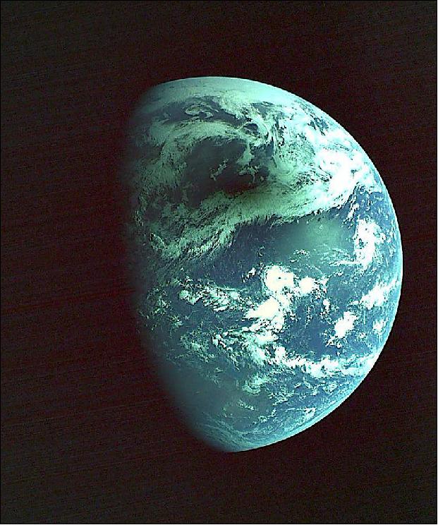 Figure 18: On May 21, 2012, Michbiki acquired images of the Earth. Due to the solar eclipse, the area above Japan was blackened because it was shaded by the moon (image credit: JAXA) 42)