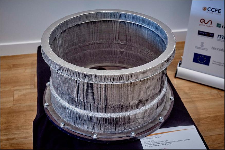 Figure 5: Among the largest items produced by AMAZE, this 3 m diameter structural cylinder was printed in titanium alloy Ti64 using 'directed energy deposition' melting powder with a laser (image credit: ESA and IREPA)