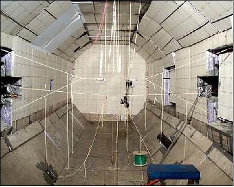 Figure 7: Inside view of the Range G target chamber; the interior of the range tank is populated with low density foam panels (image credit: DebriSat Collaboration)