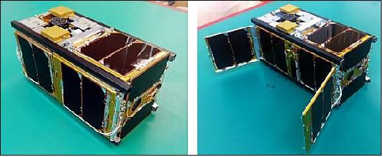 Figure 1: Illustration of the RAIKO nanosatellite with paddles closed (left) and paddles opened (right), image credit: Tohoku University