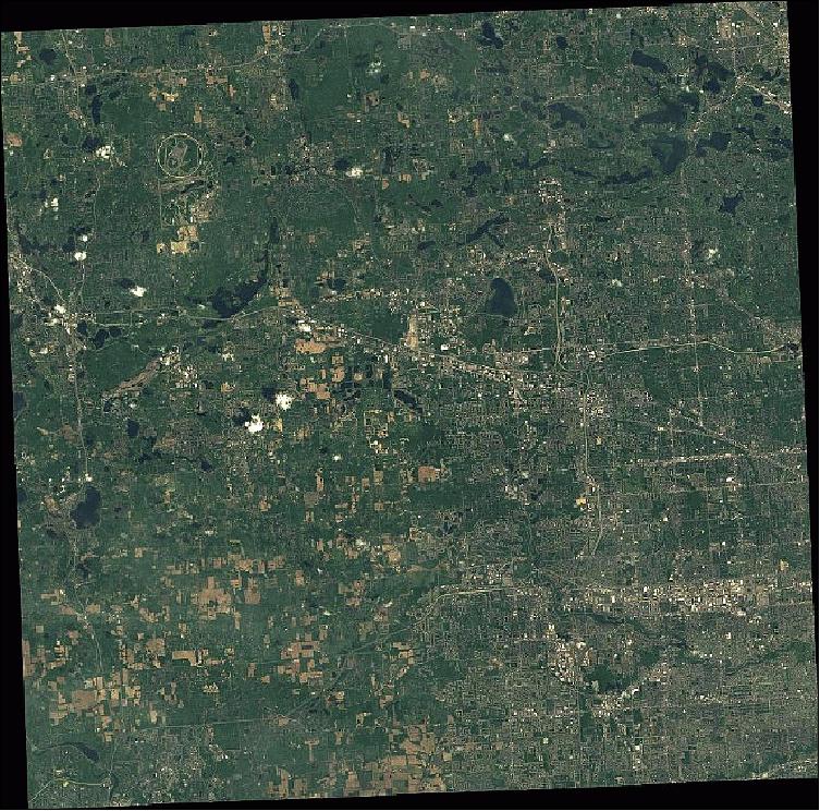 Figure 22: SPOT-6 sample image of Detroit, MI, USA, ortho pan-sharpened 4 bands at 1.5 m resolution acquired on May 25, 2013 (image credit: Airbus Defence & Space) 53)