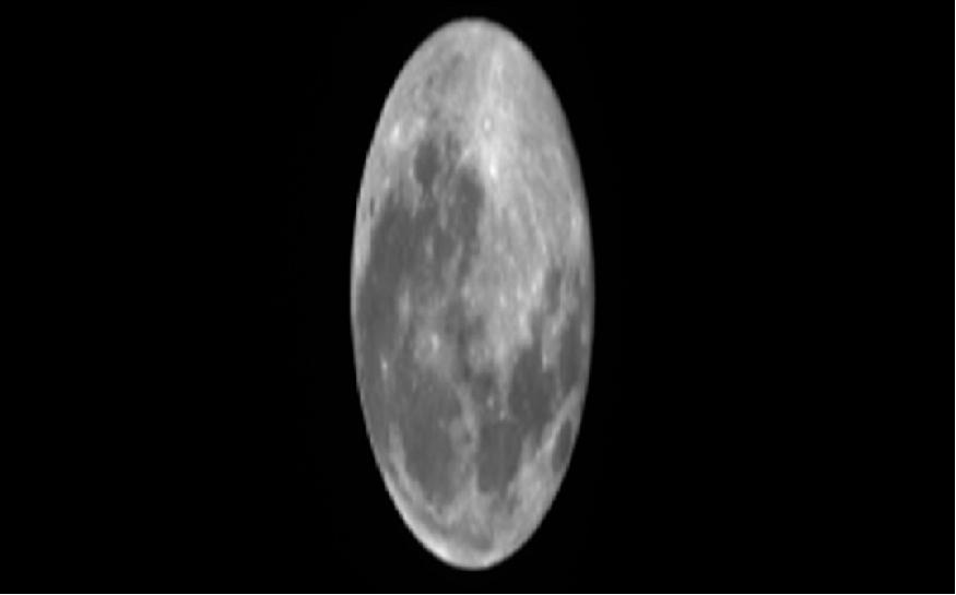 Figure 5: The Moon imaged by the Vegetation instrument on ESA's Proba-V minisatellite Twice a month, PROBA-V acquires lunar images for calibration purposes, using only the central camera of the three-camera Vegetation instrument. Due to the observing angle and satellite motion the Moon appears elongated in the along-track direction, known as the oversampling factor. For more information see: http://www.mdpi.com/2072-4292/8/7/546/htm (image credit: ESA/Belspo – produced by VITO).