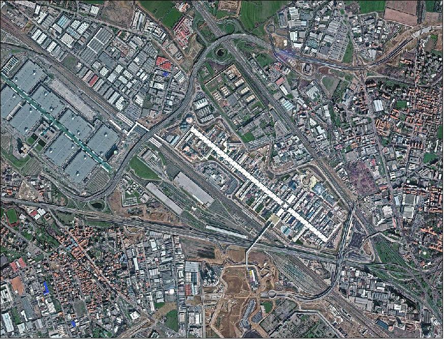 Figure 14: This image of Expo Milano 2015, acquired by the Deimos-2 satellite on March 23, 2015, shows a white stretch of structures in Milan, Italy (image credit: Deimos Imaging)