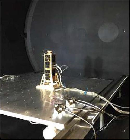 Figure 5: BRMM flight model spacecraft during preparation for thermal vacuum testing (image credit: Buccaneer collaboration)