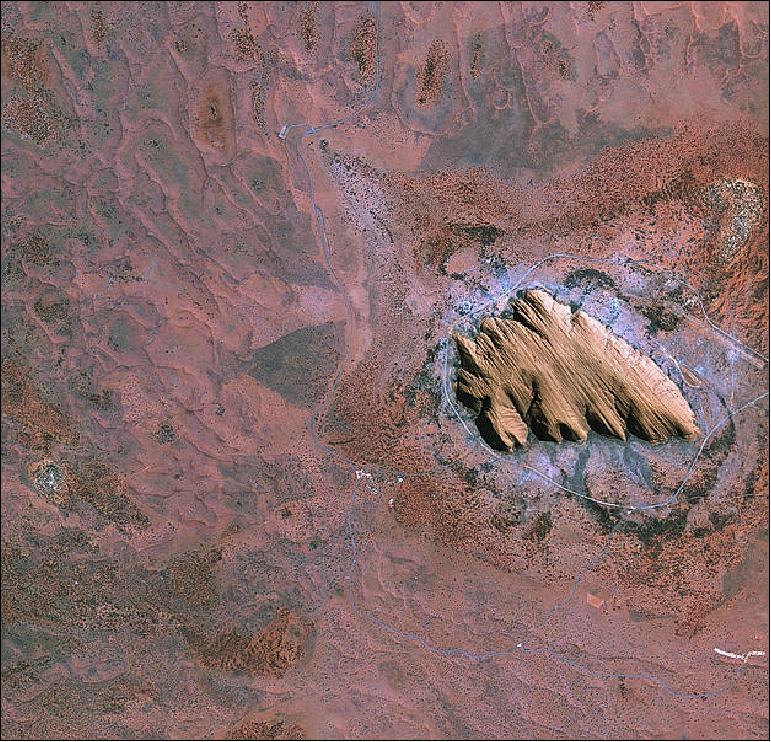 Figure 26: Uluru/Ayers Rock in the Australian outback, KOMPSAT-2 acquired this image on Sept.15, 2011 (image credit: ESA) 34)