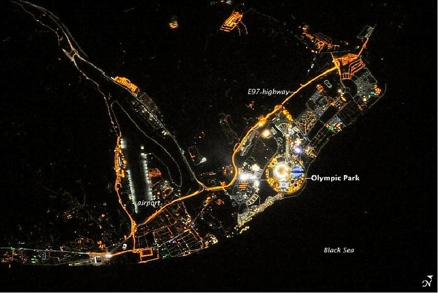 Figure 70: Sochi at night as photographed from the ISS (image credit: NASA Earth Observatory, the image was released on Feb. 17, 2014)