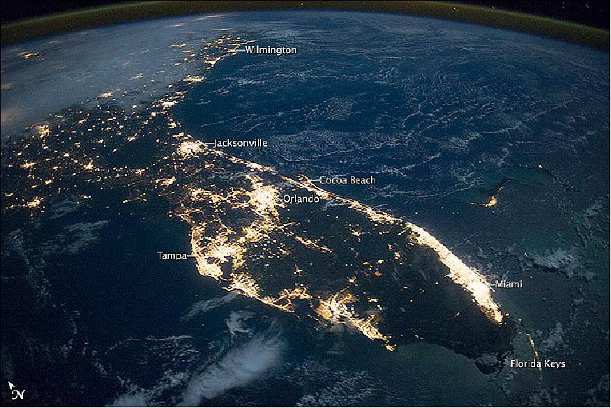 Figure 44: Astronauts aboard the ISS took this photograph of Florida on October 13, 2014 (image credit: NASA Earth Observatory)