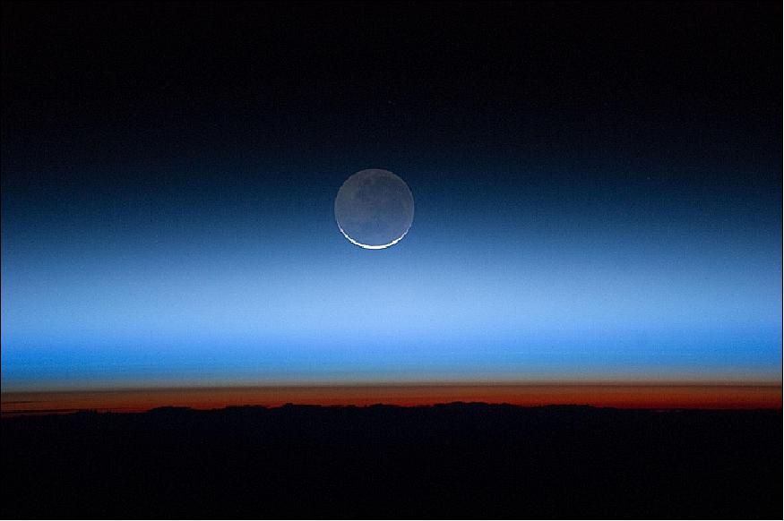 Figure 82: The Moon over Earth photographed by the Expedition crew aboard the ISS on June 19, 2013 (image credit: NASA/MSFC) 86)