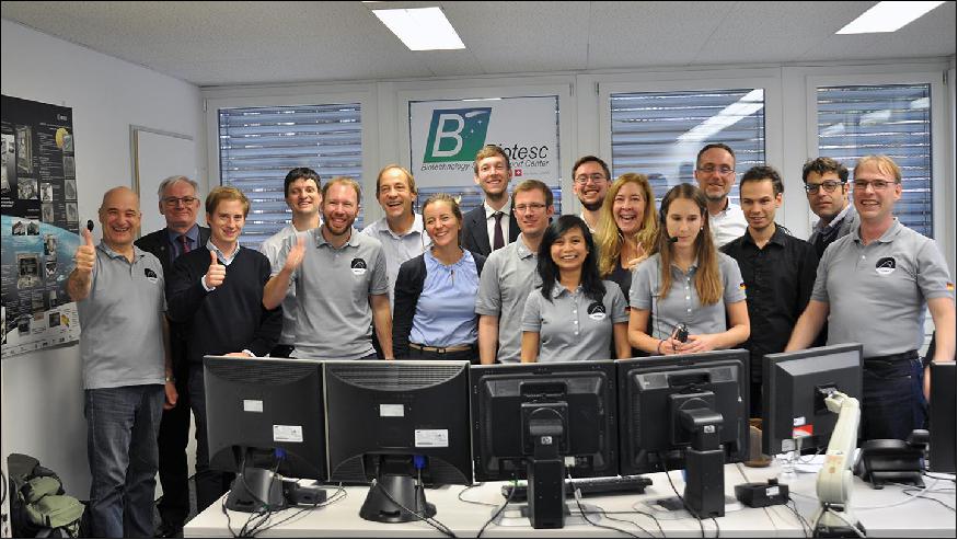 Figure 20: The CIMON team at the BIOTESC User Support Center at the Lucerne University of Applied Sciences and Arts was excited and relieved on 15 November 2018 following the first successful deployment of their 'protege' with Alexander gerst on the ISS (image credit: DLR (CC-BY 3.0)