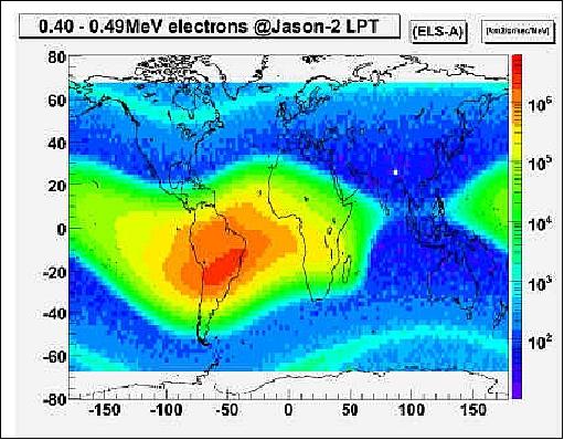 Figure 27: Illustration of a world flux map for electrons with 400 keV to 490 keV energy (image credit: JAXA)
