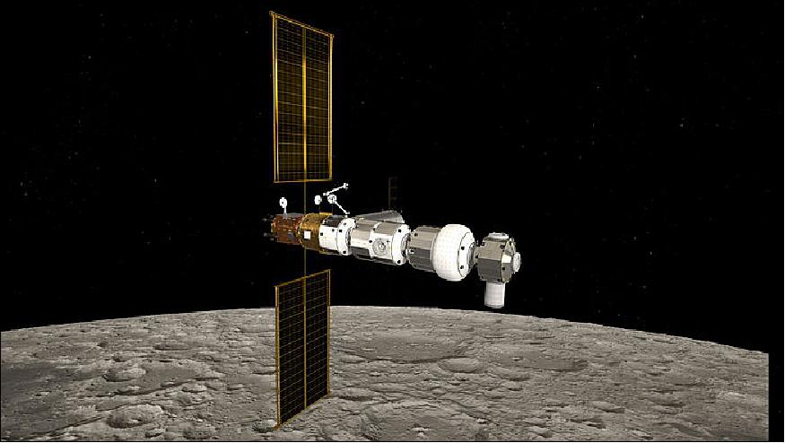Figure 2: Artist’s impression of the Gateway over the Moon. The Gateway is the next structure to be launched by the partners of the International Space Station (image credit: ESA/NASA/ATG Medialab)