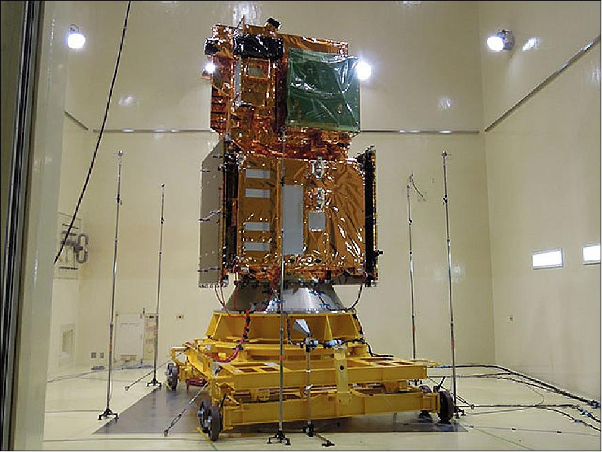 Figure 1: Photo of GCOM-C after completing environmental testing in May 2017 (image credit: JAXA)