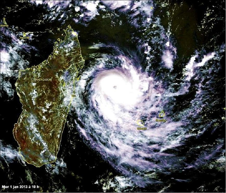 Figure 12: Megha-Tropiques image of the Typhoon Bejisa acquired on January 01, 2014 (image credit: LATMOS)