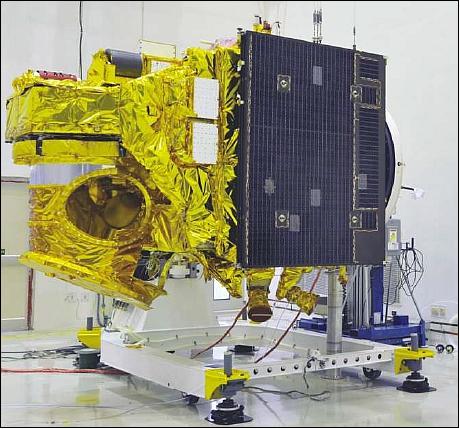 Figure 5: Photo of the Megha-Tropiques spacecraft during testing at SDSC SHAR (image credit: ISRO)