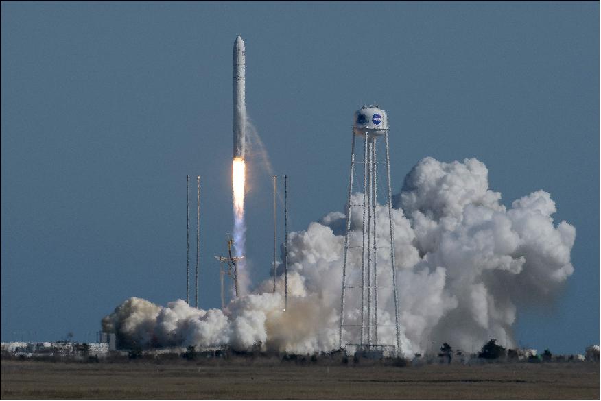 Figure 1: The Northrop Grumman Antares rocket, with Cygnus resupply spacecraft onboard, launches from Pad-0A on 17 April 2019 at NASA's Wallops Flight Facility in Virginia (image credit: NASA, Bill Ingalls)