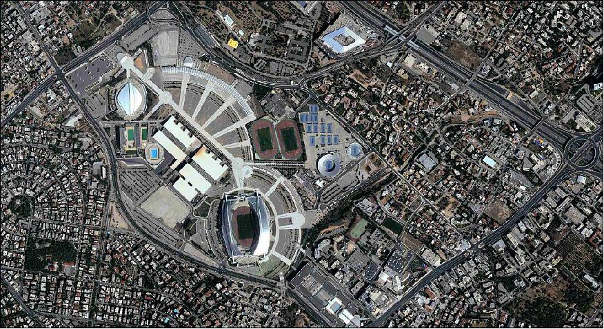 Figure 16: On August 2. 2015, this 1m resolution pan-sharpened image of the Olympic Stadium in Athens, Greece, was acquired by a spacecraft of the DMC-3 constellation (image credit: SSTL)
