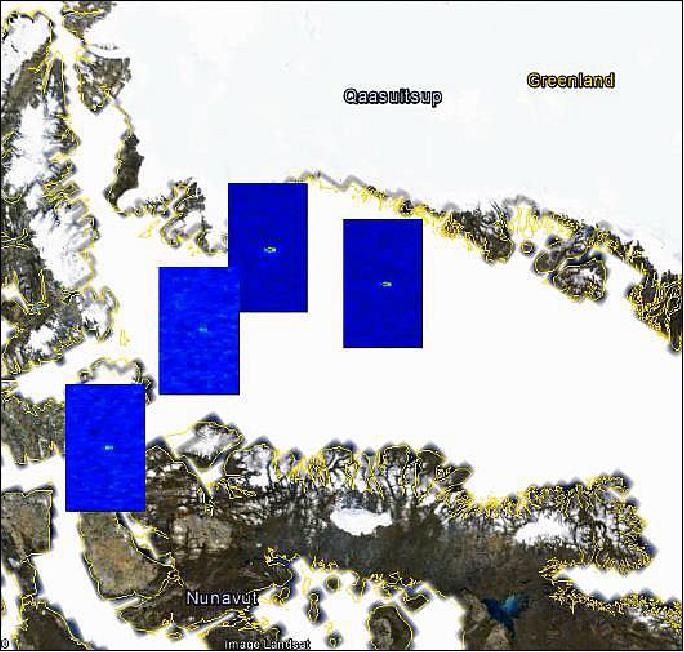 Figure 13: DDMs collected near Greenland over the Northwest Passage over a sea/ice boundary near Greenland, March 2015 (image credit: NOC, SSTL)