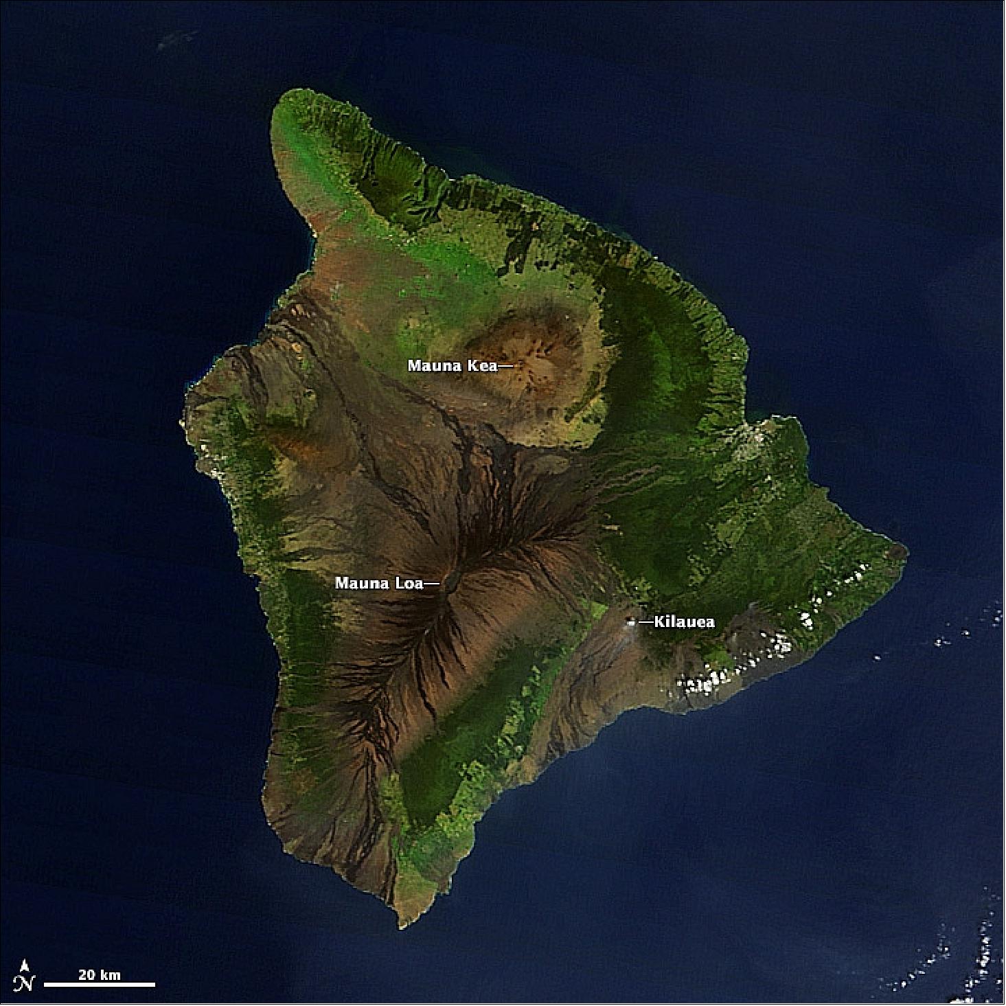 Figure 108: Big Island of Hawaii captured by the MODIS instrument on Terra on January 26, 2014 (image credit: NASA Earth Observatory) 82)