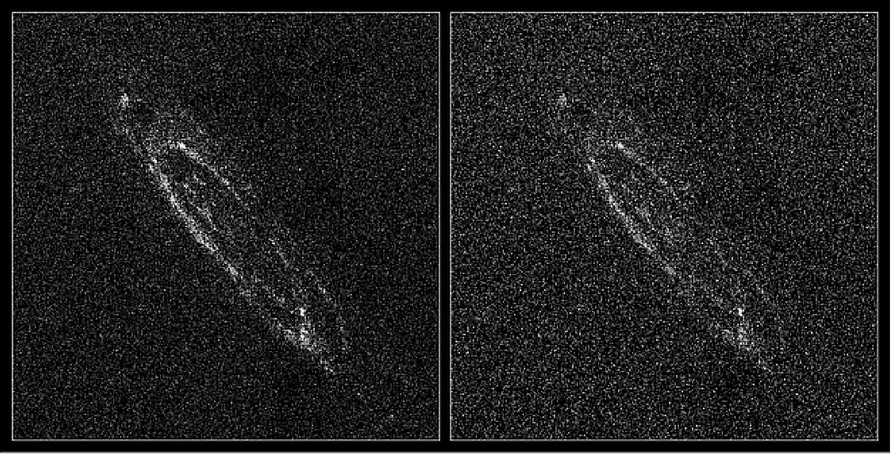 Figure 58: The Andromeda galaxy, or M31, the largest galactic neighbor to our Milky Way, as viewed by ESA's Gaia satellite after its first 14 months of operations. These views are not photographs but were compiled by mapping the total density of stars (left) and the total amount of radiation, or flux (right), detected by Gaia in each pixel (image credit: ESA/Gaia/DPAC)