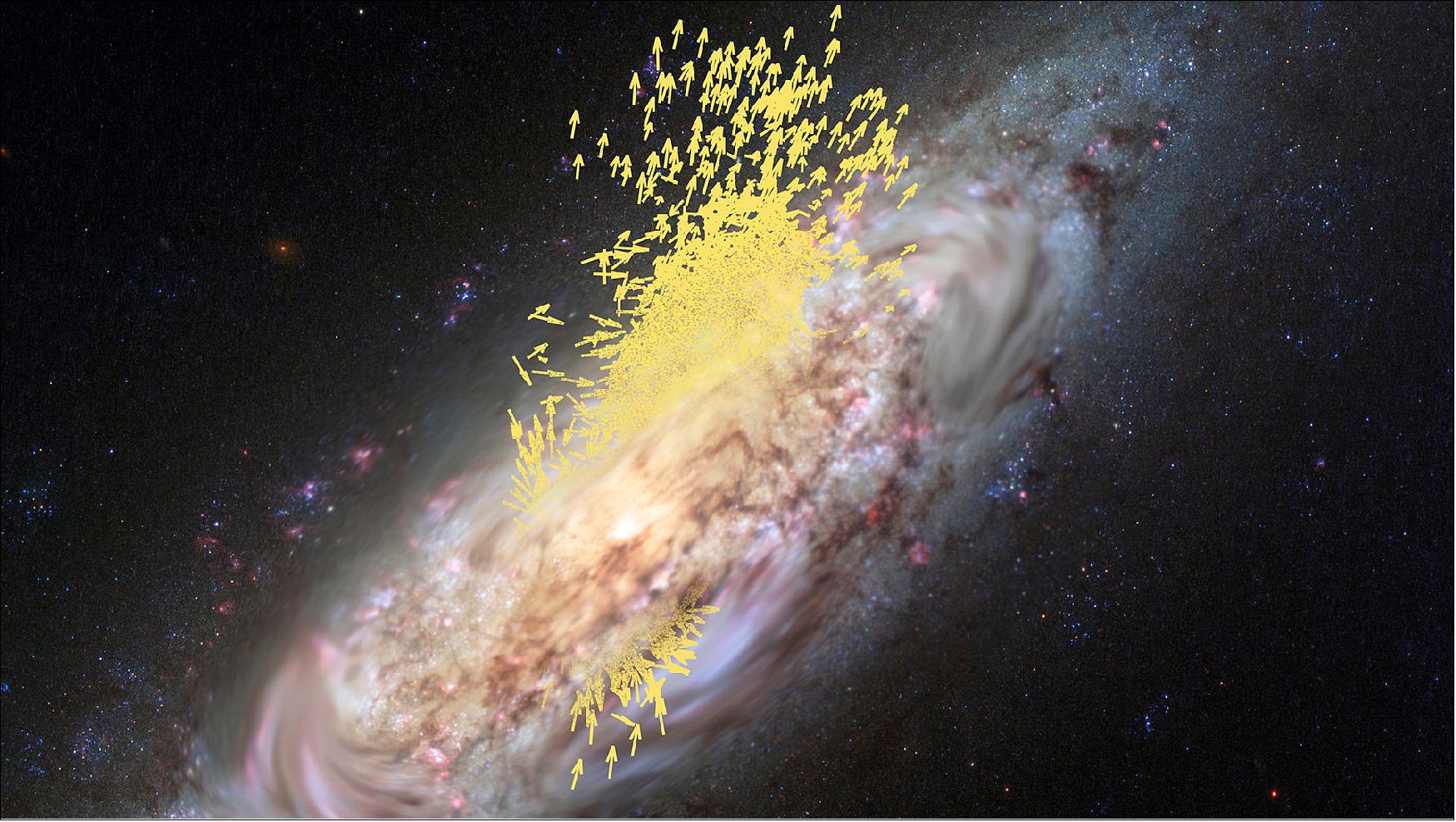 Figure 31: Artist's impression of the merger between the Gaia-Enceladus galaxy and our Milky Way, which took place during our Galaxy's early formation stages, 10 billion years ago (image credit: ESA (artist's impression and composition); Koppelman, Villalobos and Helmi (simulation); NASA/ESA/Hubble (galaxy image), CC BY-SA 3.0 IGO)
