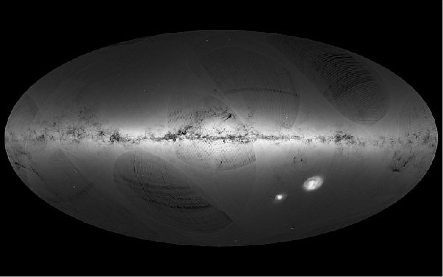 Figure 80: Gaia's first sky map (image credit: ESA/Gaia/DPAC; Acknowledgement: A. Moitinho & M. Barros (CENTRA – University of Lisbon), F. Mignard (Observatoire de la Côte d'Azur), on behalf of DPAC)