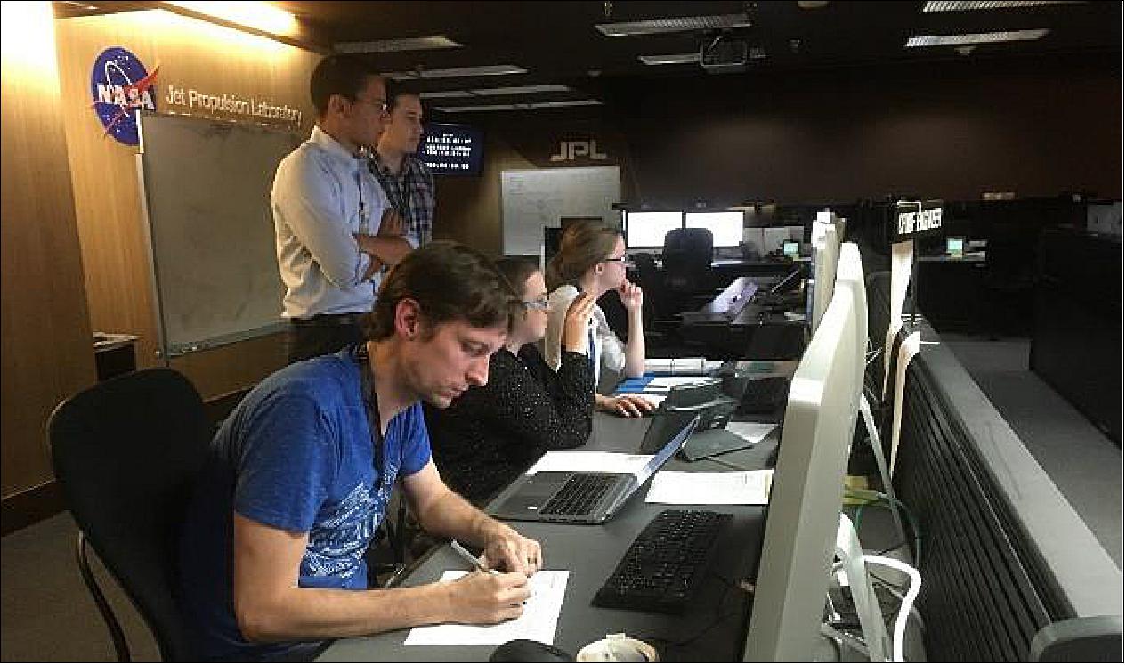 Figure 13: ASTERIA operations in the JPL Earth Orbiting Mission Operations Center (image credit: NASA/JPL)