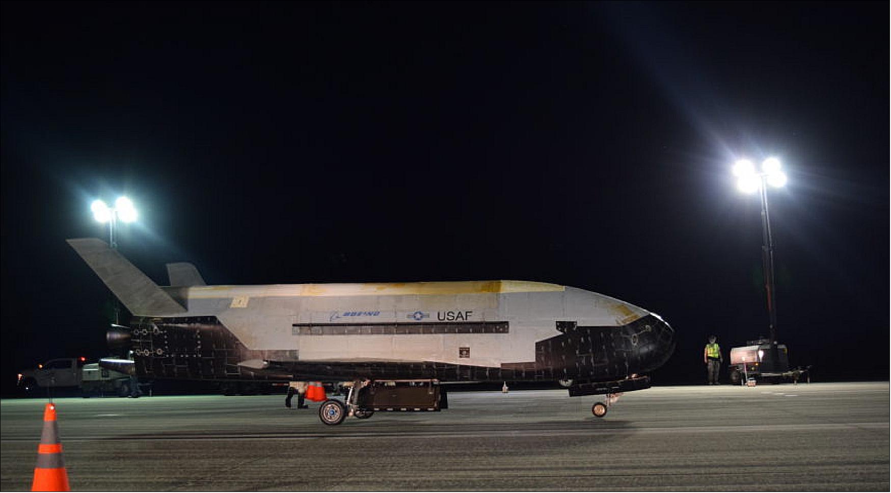 Figure 9: The Air Force X-37B spaceplane landed at NASA’s Kennedy Space Center Shuttle Landing Facility on Oct. 27, 2019 (image credit: USAF)