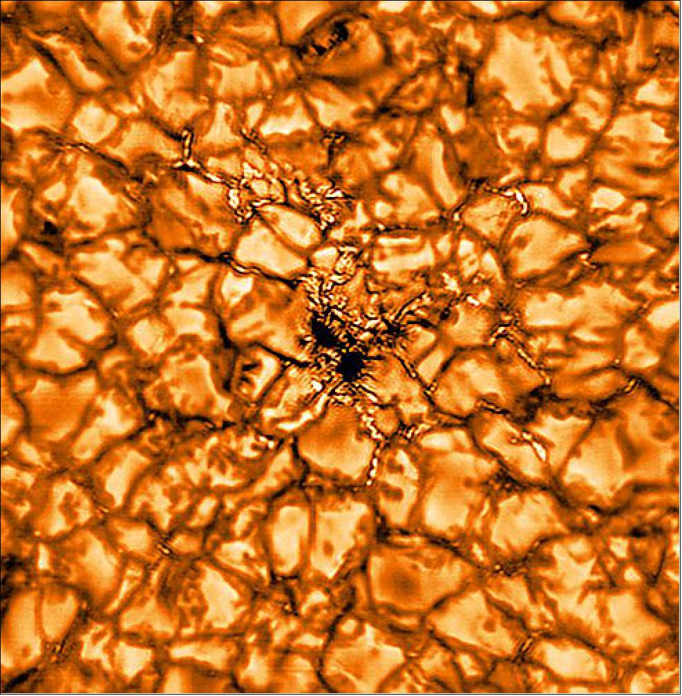 Figure 4: Europe's largest solar telescope, GREGOR, reveals intricate structures of solar magnetic fields in very high resolution. The image was taken at the wavelength of 516 nm (image credit: KIS)