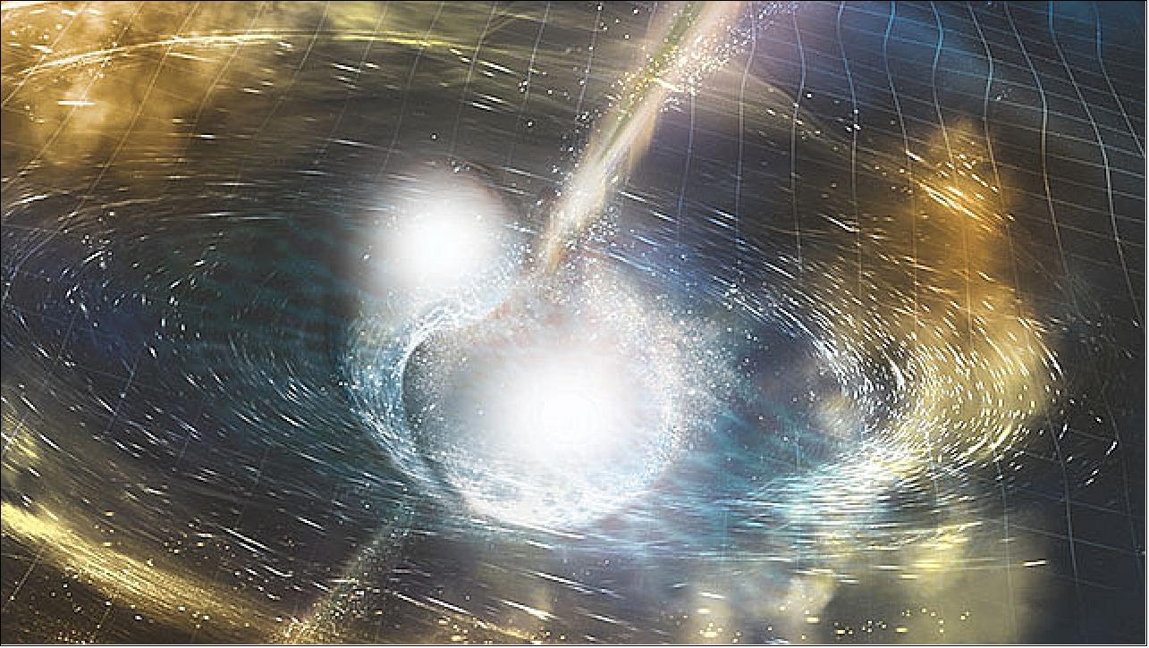 Figure 20: An artistic rendering of two neutron stars merging (image credit: NSF/LIGO/Sonoma State/A. Simonnet)