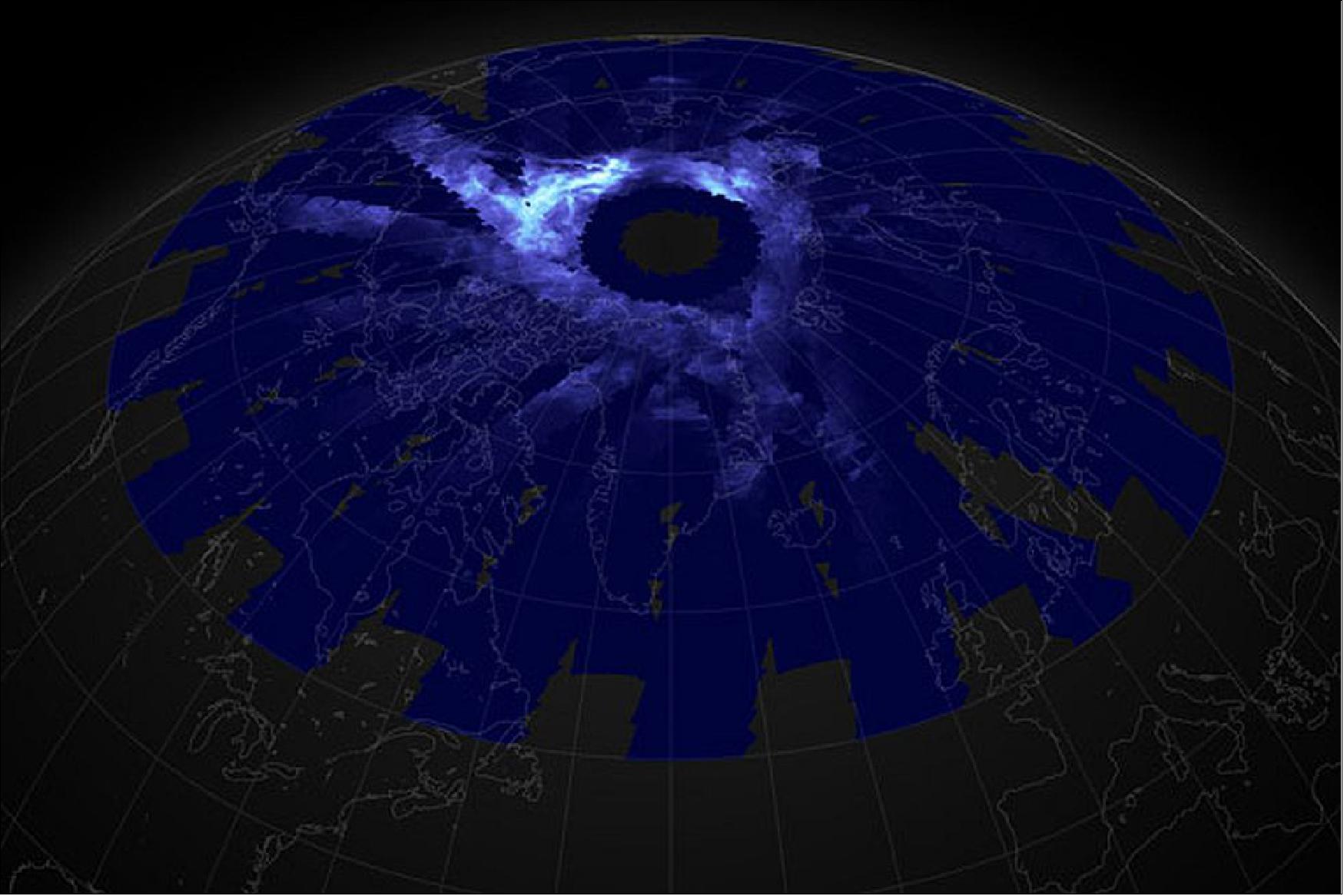 Figure 16: This composite image shows noctilucent clouds over the Arctic captured by NASA’s AIM spacecraft on June 10, 2015 (image credit: LASP, University of Colorado, Joshua Stevens)
