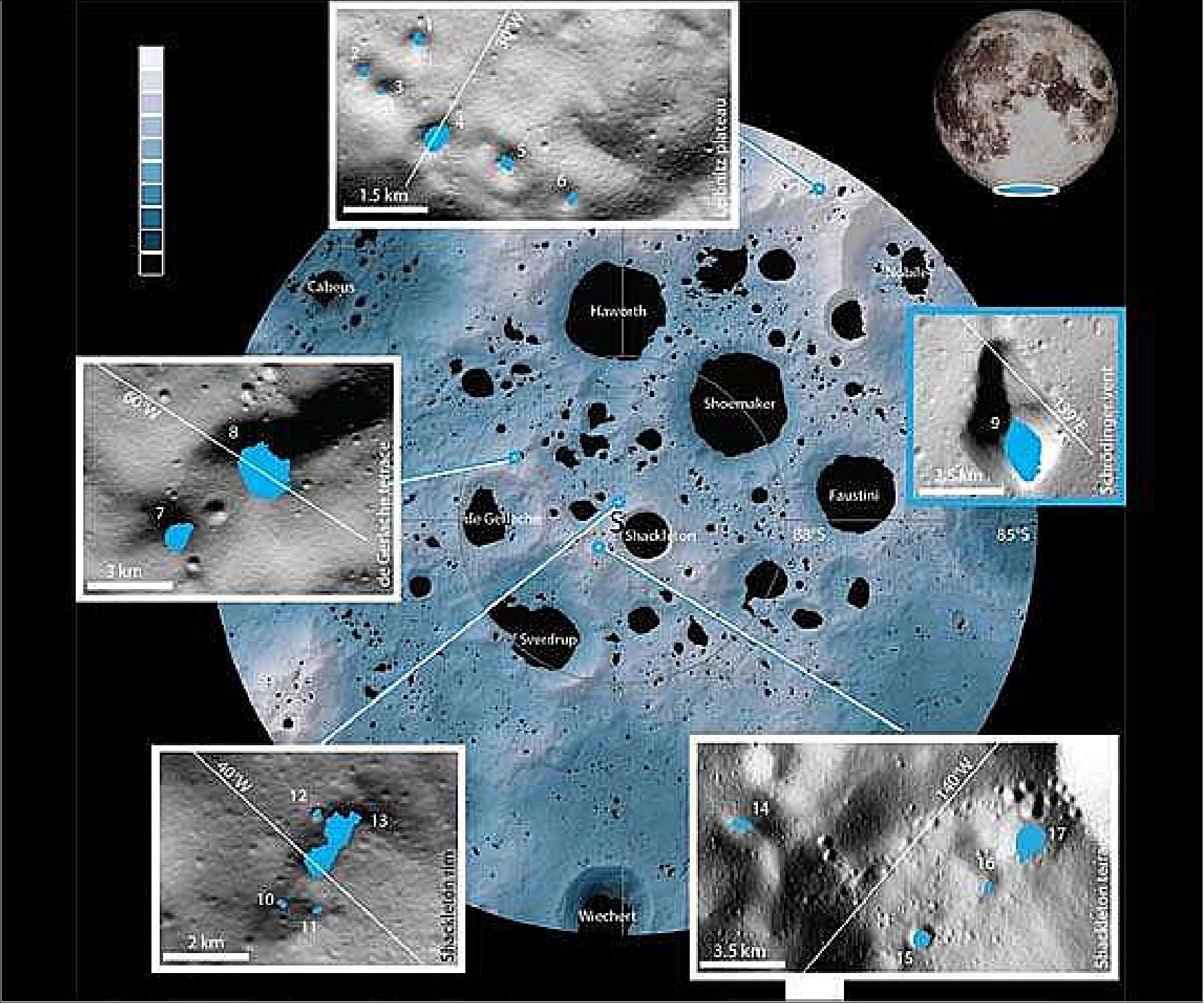 Figure 4: File image showing various permanent darkness areas where ice may exist in perpetual shadow (image credit: CNSA)
