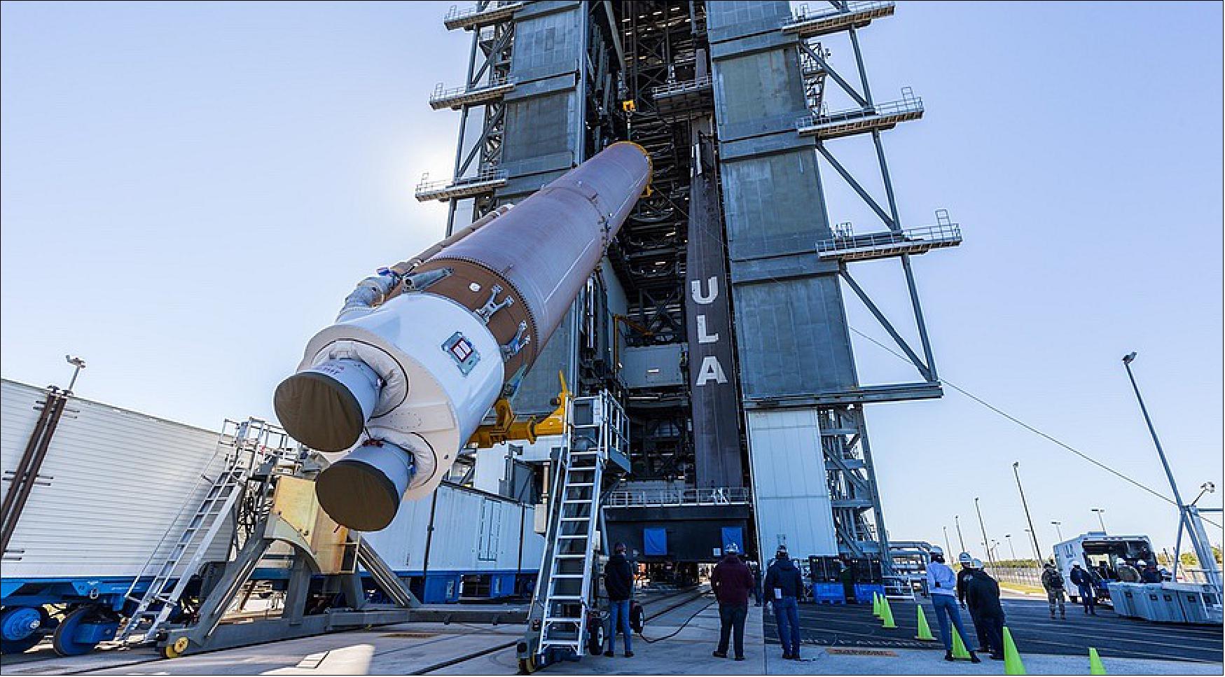 Figure 15: The first stage of the Atlas 5 that will launch the GOES-T weather satellite arrives at ULA's Vertical Integration Facility at Space Launch Complex 41 (image credit: ULA)