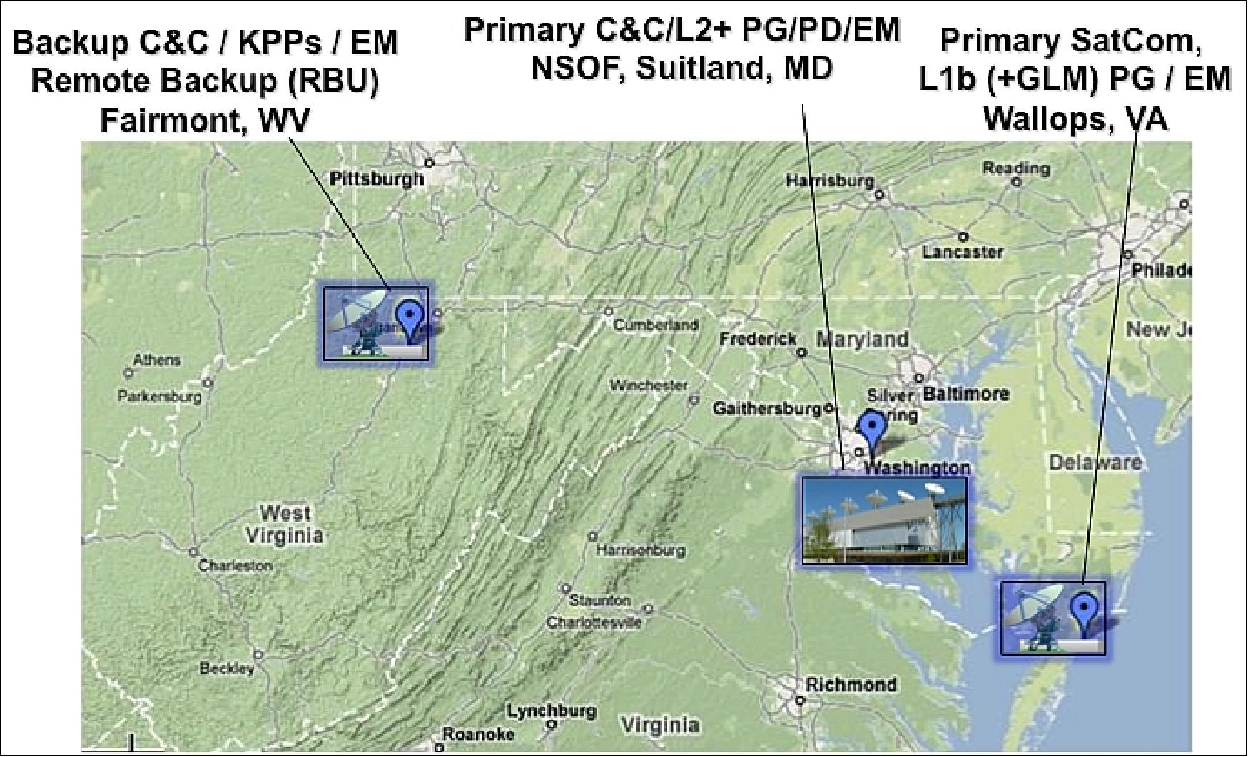 Figure 71: Operational sites of the GOES-R Ground Segment (image credit: GOES-R GS Project)