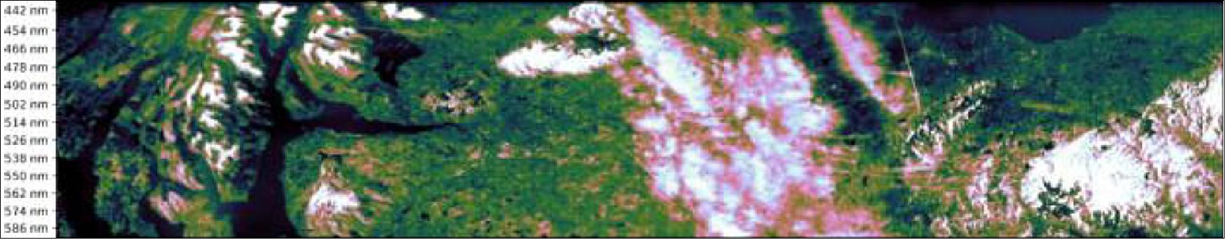 Figure 14: First light of HyperScout. False color single image of the Scottish landscape between Glasgow and Edinburgh. The image was acquired on the 20th of March 2018 (image credit: HyperScout Team)