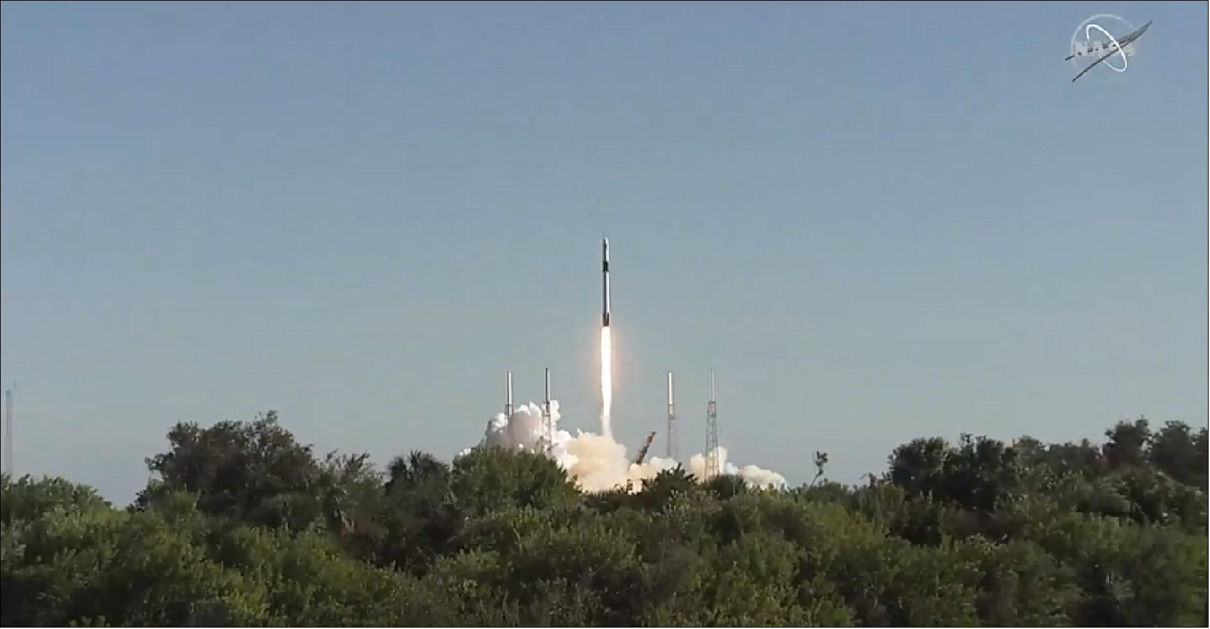 Figure 4: A SpaceX Dragon spacecraft launched to the ISS at 1:16 p.m. EST (18:16 GMT) Dec. 5, 2018, on a Falcon 9 rocket from Space Launch Complex 40 at Cape Canaveral Air Force Station in Florida. The spacecraft, on its 16th mission for NASA under the agency's Commercial Resupply Services contract, carries more than 2540 kg of research equipment, cargo and supplies (image credit: NASA TV)