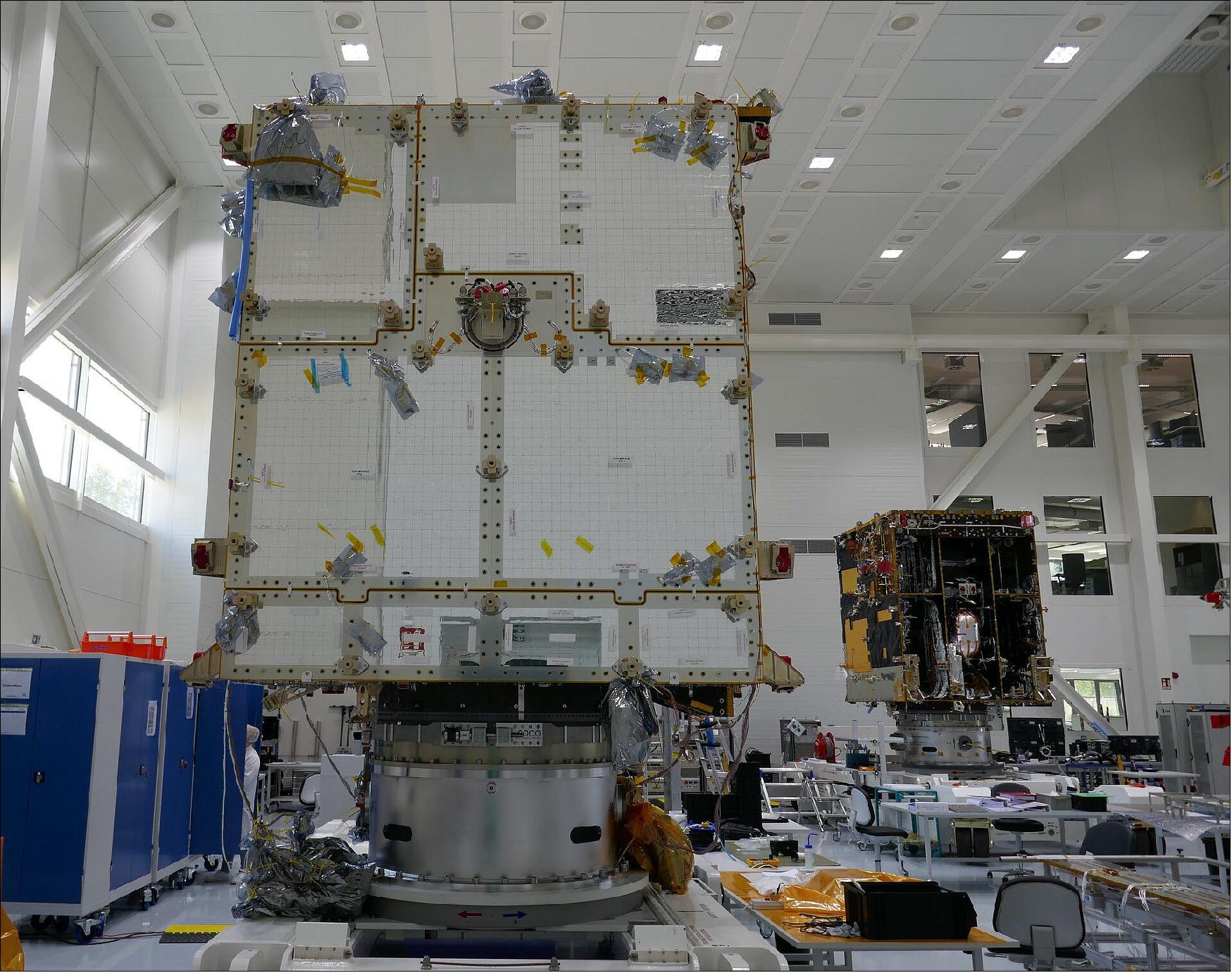 The high stability three axis stabilized platform, developed by OHB in Bremen, has undertaken extensive system testing demonstrating the platform’s performances and associated data handling links with the instruments (image credit: Thales Alenia Space)